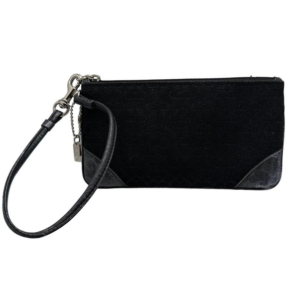 COACH Black and Silver Signature Canvas Wristlet - Picture 1 of 7